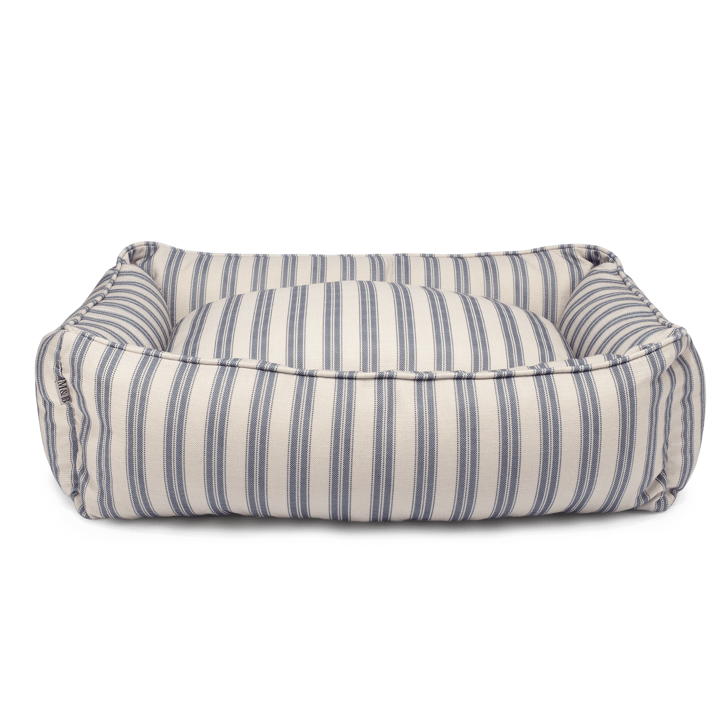 Blue Ticking Stripe Dog Bed Front On