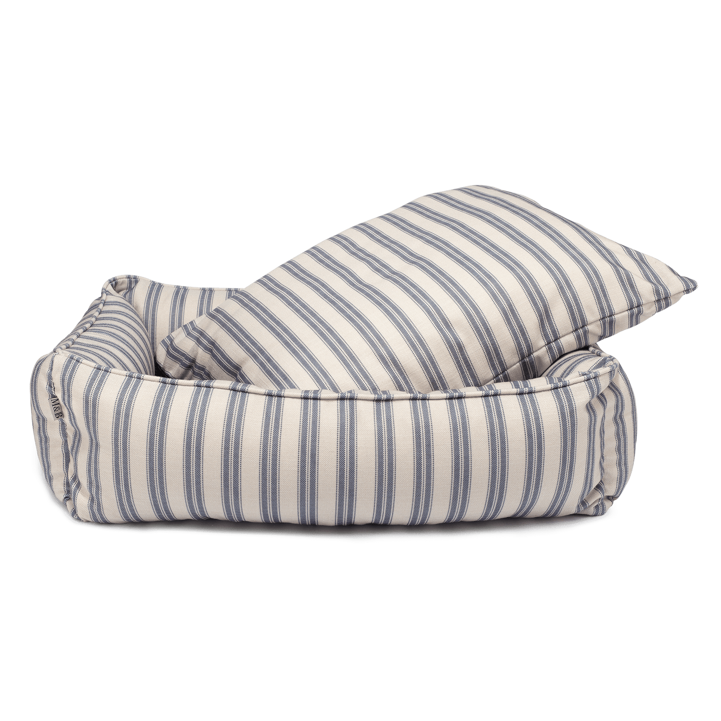 Blue Ticking Stripe Dog Bed Cushion out