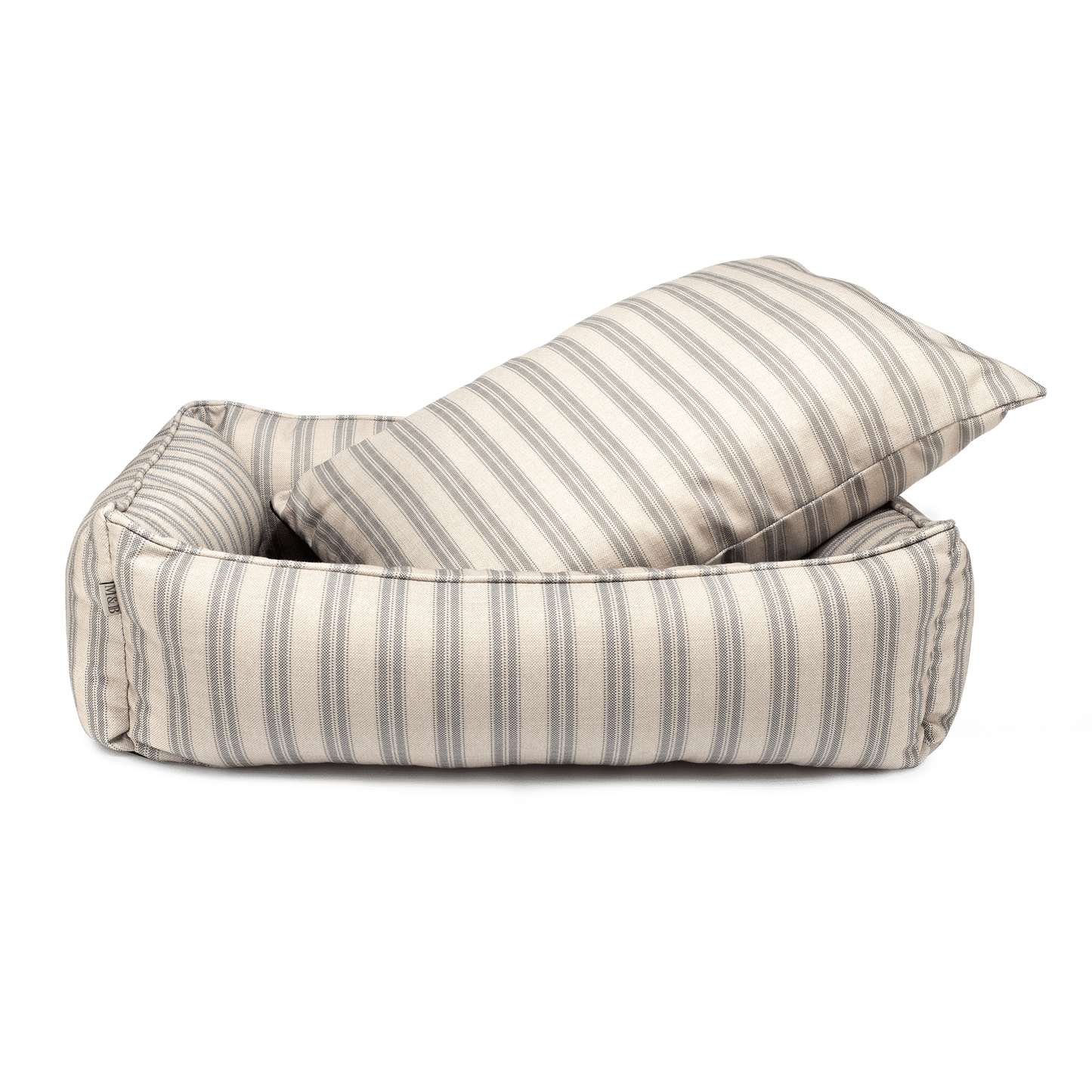 Grey Ticking Stripe Dog Bed Cushion out