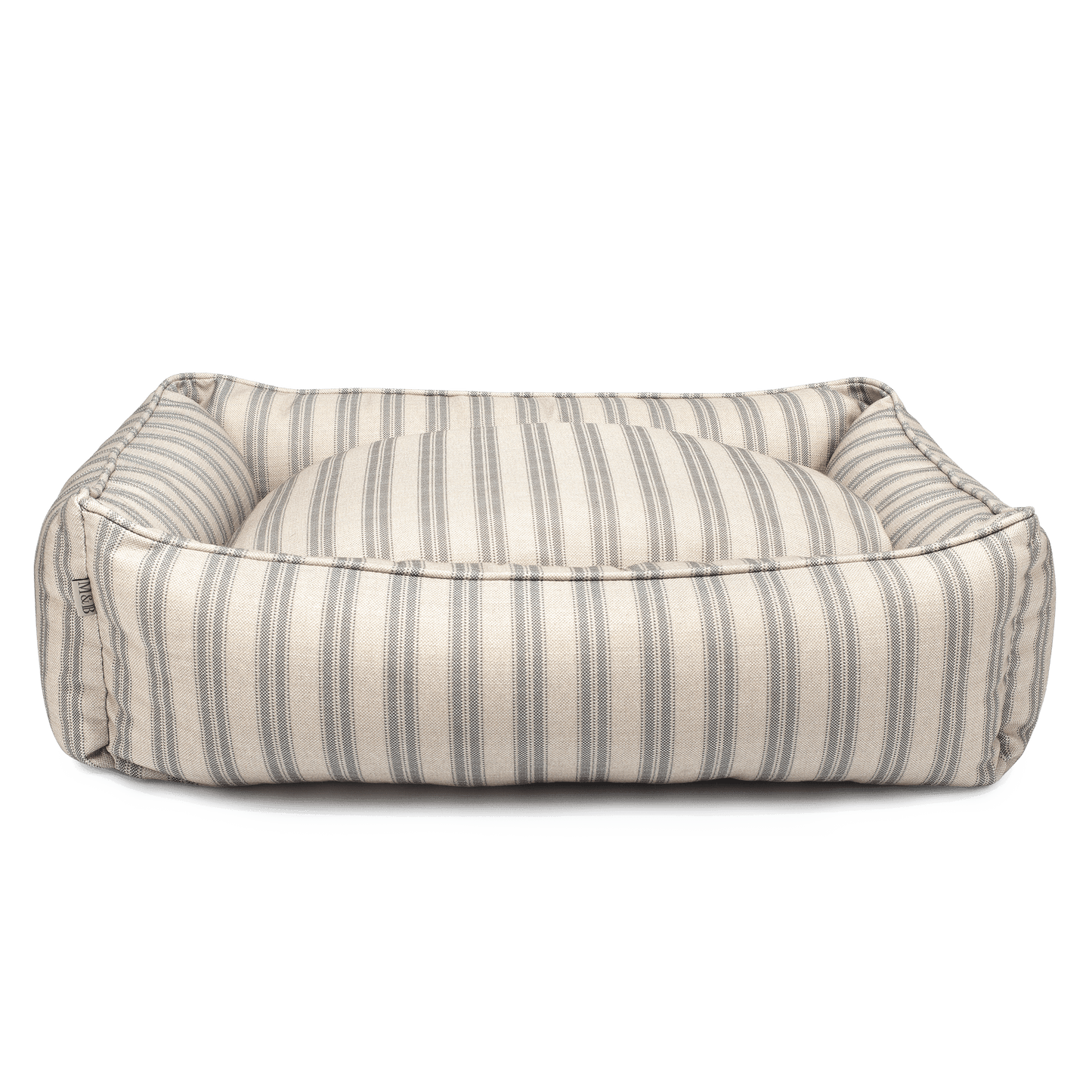 Grey Ticking Stripe Dog Bed Front On