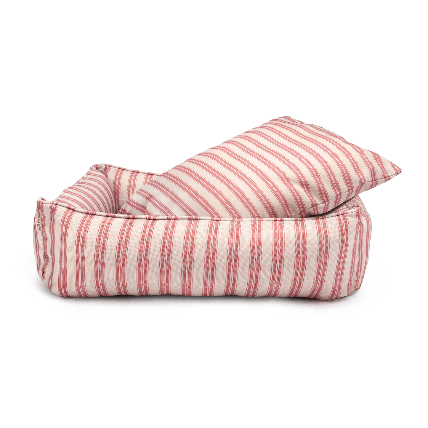 Red Ticking Stripe Dog Bed Cushion Out