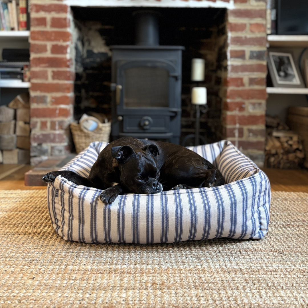 Blue Ticking Stripe Dog Bed