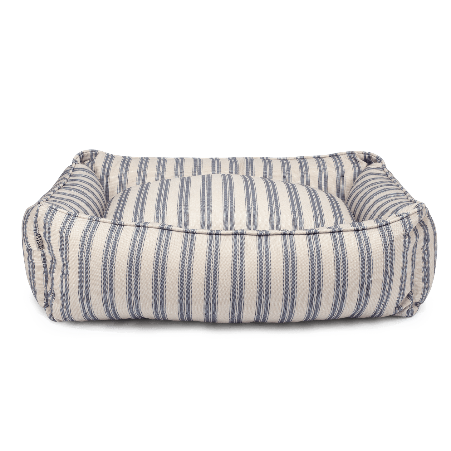 Blue Ticking Stripe Dog Bed Front On