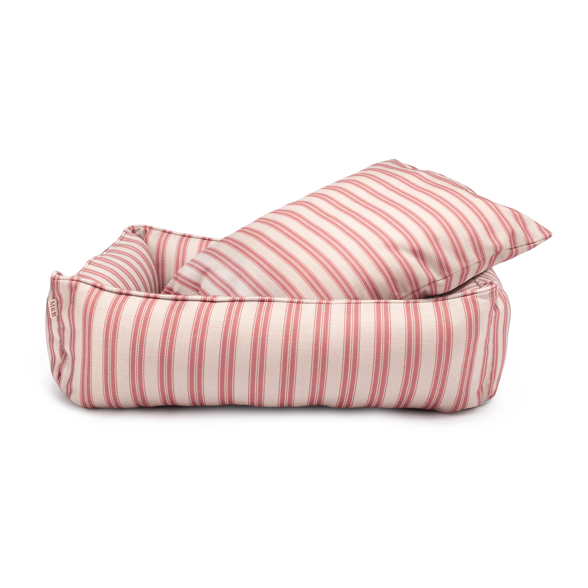 Red Ticking Stripe Dog Bed Cushion Out